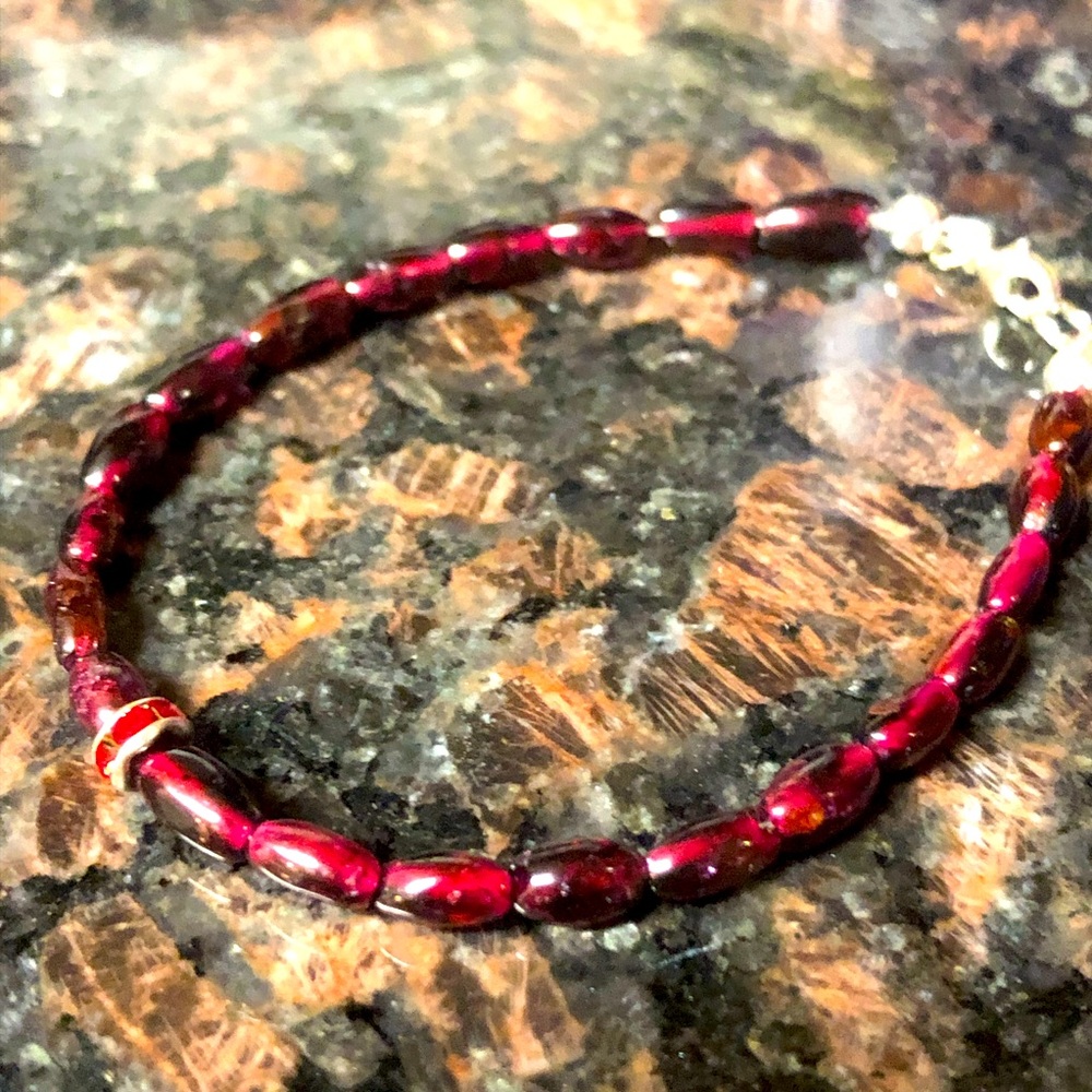 SALE Elegant Ruby Red Garnet and Swarovski Crystal Bracelet with Silver 7.5 inch